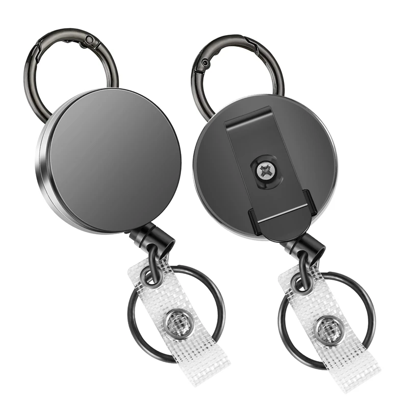 2 упаковки сверхпрочных выдвижных катушек для бейджей, металлический держатель для бейджей с зажимом для ремня, кольцо для ключей для именной карточки-брелка