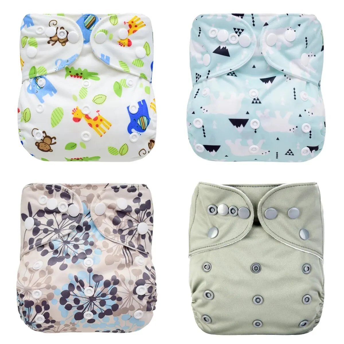 4 упаковки моющихся многоразовых детских тканевых карманных подгузников, Регулируемые тканевые подгузники для мальчиков и девочек 3-15 кг