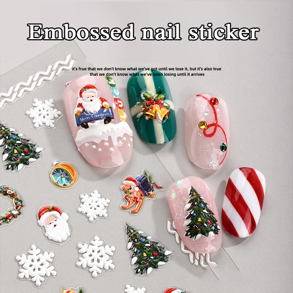 INS Наклейка для ногтей в рождественском стиле 5D с акриловой гравировкой Имбирный Хлебный Домик Снежинка Рождественские Наклейки Kpop наклейка для ногтей 1 лист