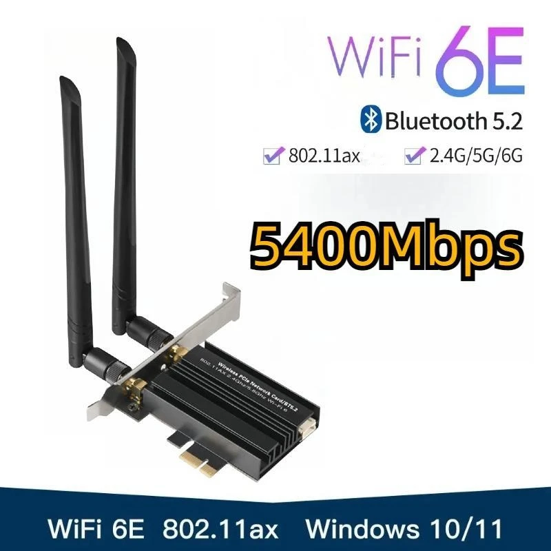 Wifi 6 E Адаптер 5400 Мбит/с Беспроводная Сетевая Карта Bluetooth 5,2 PCI Express Wi-Fi 2,4 G/5G/6 ГГц Для Настольных ПК с Windows 10/11