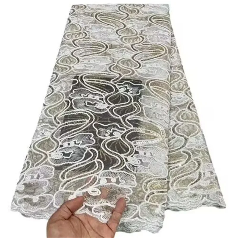 Вышитая Африканскими пайетками Кружевная ткань 2020, Высококачественные Белые/Золотые Нигерийские кружевные ткани, кружевная ткань из французского тюля для новобрачных