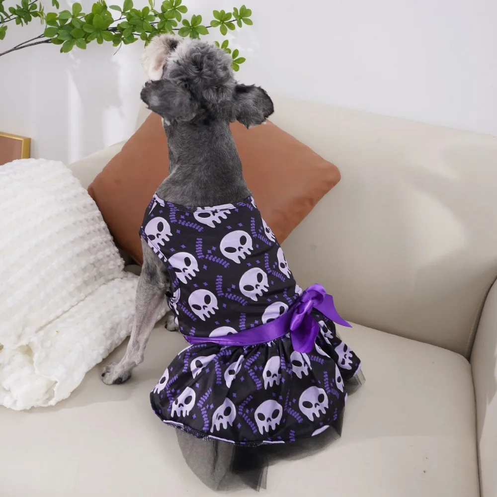 Дышащая одежда для собак на Хэллоуин, декоративная мягкая одежда для собак с рисунком черепа/тыквы, платье для летучей мыши из полиэстера, платье для собак в виде тыквы, кошек