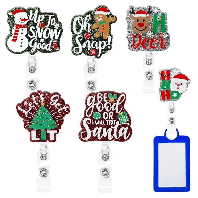 Катушки для праздничных значков, Рождественская тематика, выдвижная клипса, держатель для бейджа медсестры, Многоцелевой вращающийся на 360 градусов держатель для ключей-карт, 6 предметов для