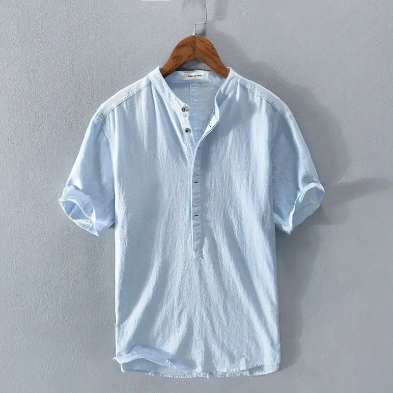 Мужская Хлопчатобумажная рубашка в стиле Прованс-s-top Светло-голубой