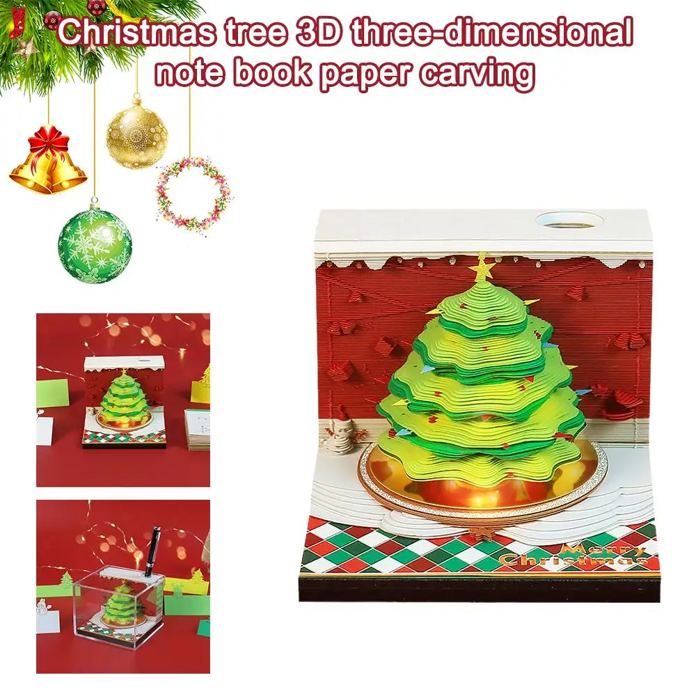 Рождественская елка, 3D Трехмерная записная книжка, Декор для вырезания из бумаги, Памятка, Календарь на день рождения, Домик на дереве, Офисный блокнот, Подарочная записка Y2U4