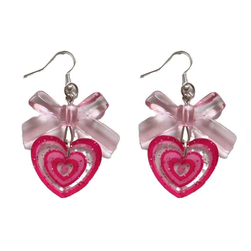 Стильные серьги MXME с розовым бантом в виде сердца для женщин и девочек, модные украшения 2023 Y2k
